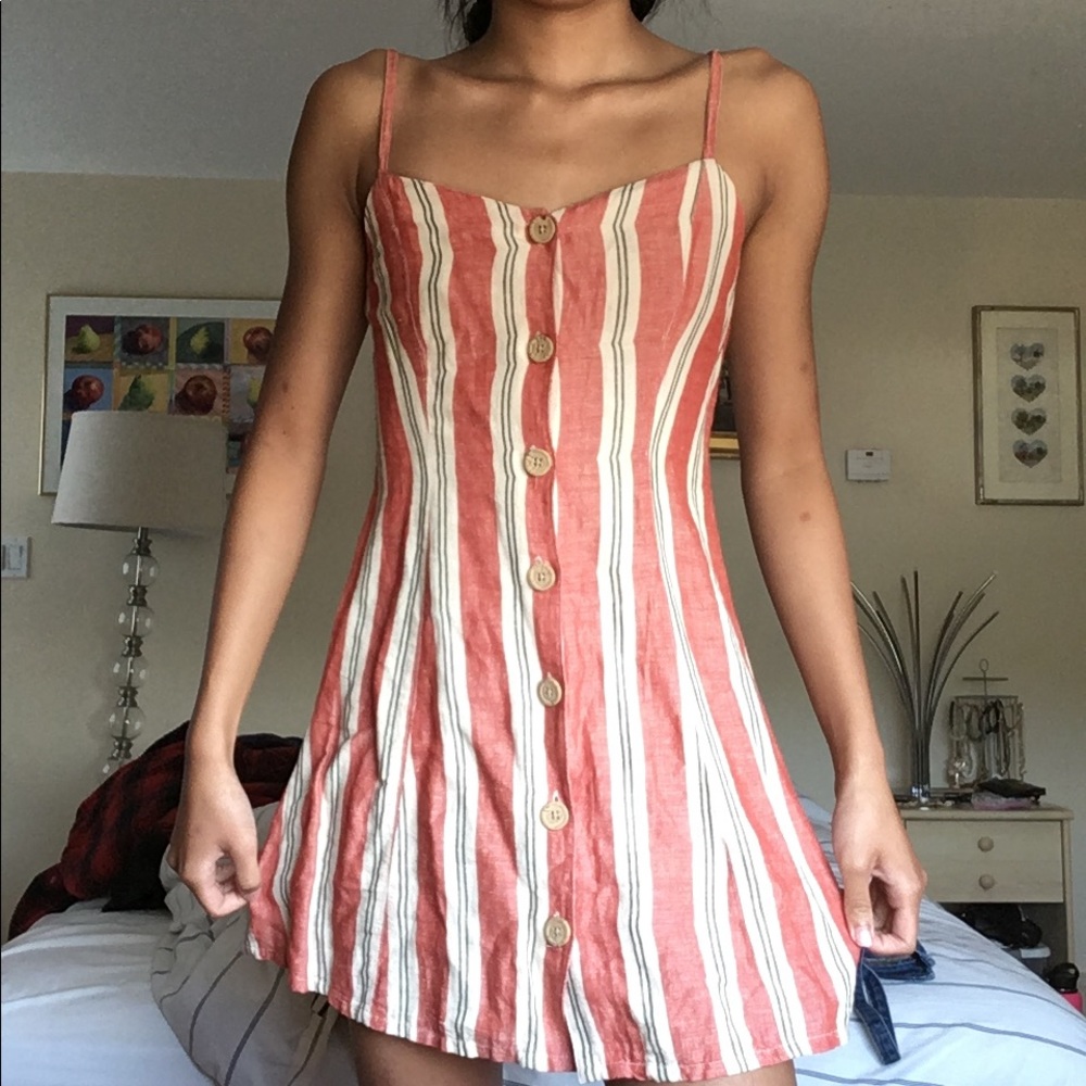 Linen ladder back dress striped button up